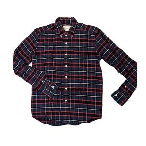 Saturdays New York mens S Small blue red plaid slim fit oxford shirt EUC